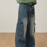 Winter Retro Cleanfit Overalls -  American Vintage Style, Washed Light Blue, Large Pocket Denim for Men