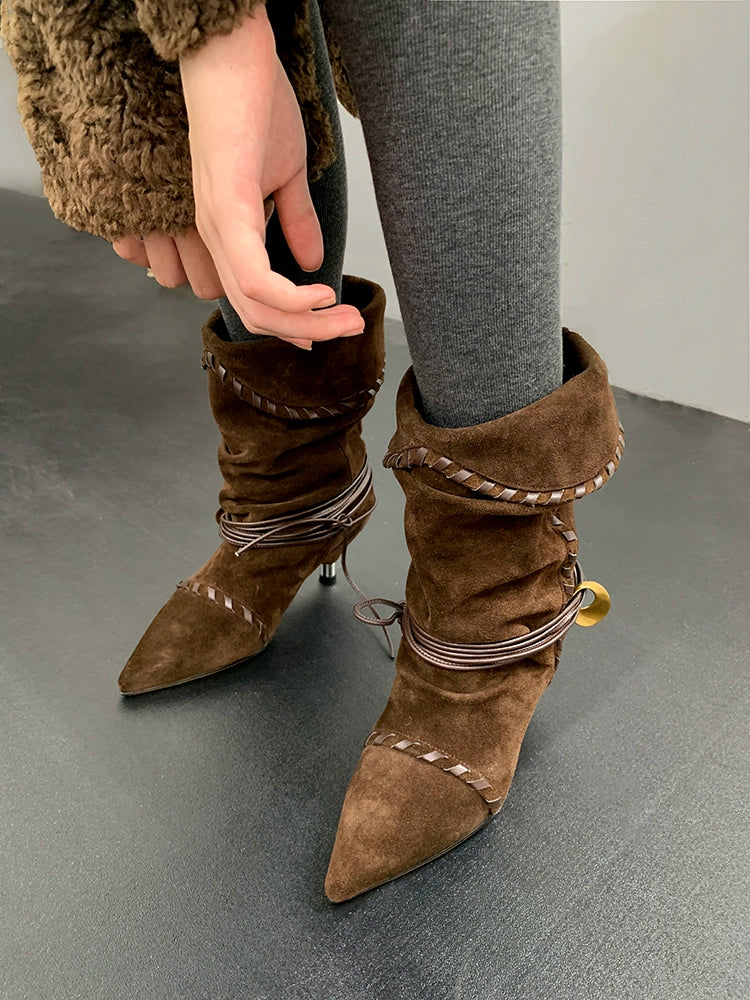 Maroon Suede Stiletto Boots