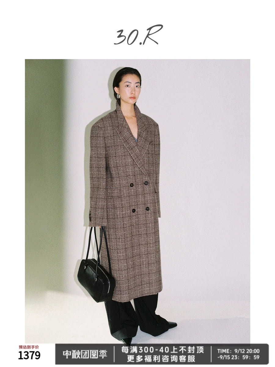 Walnut Plaid Wool Coat