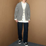Striped Hollow Loose Knit Sweater Cardigan for Men