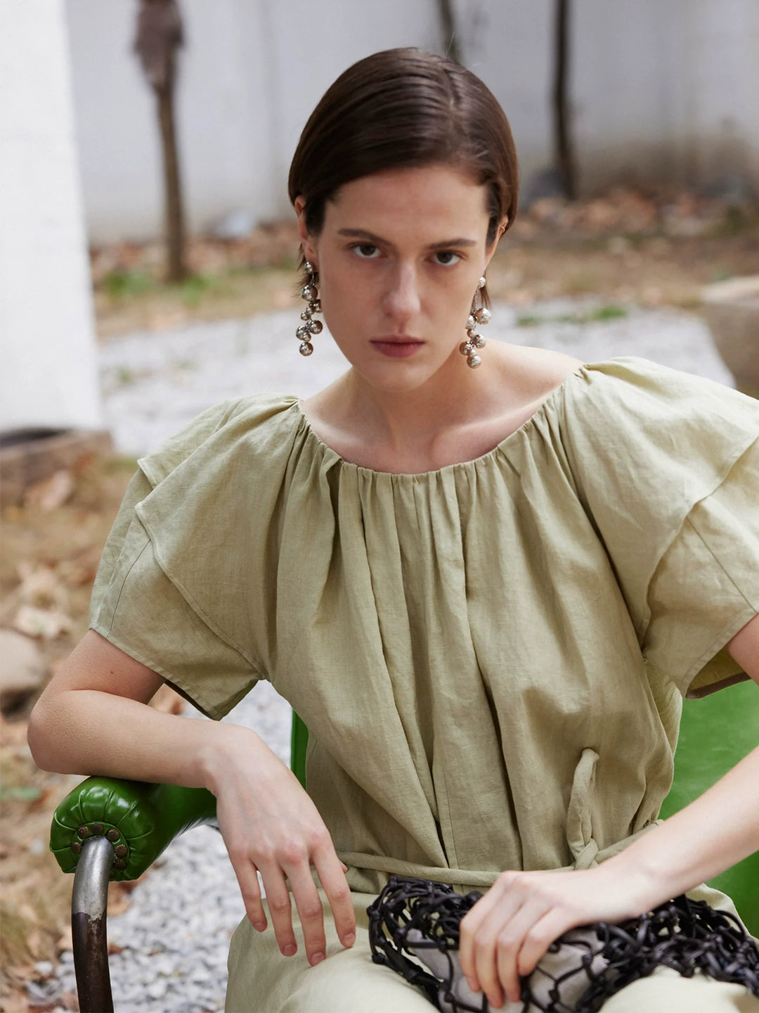 Linen Puff Sleeve Dress