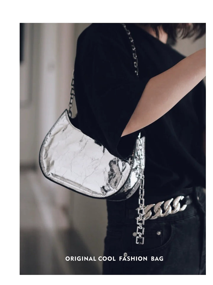 Semicircular Leather Chain Bag