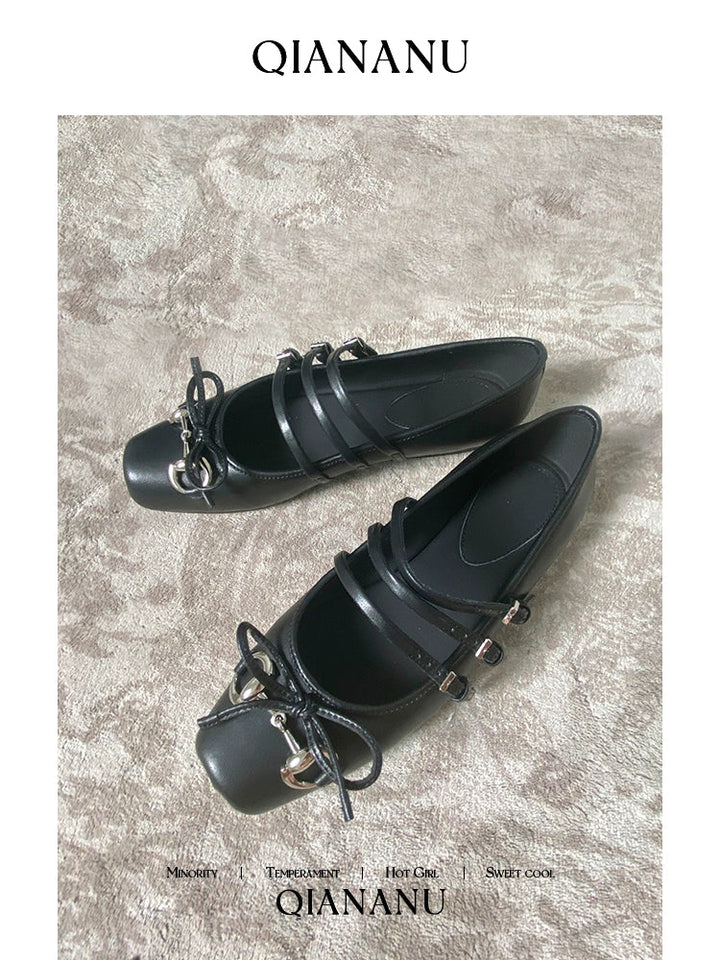 Square Toe Leather Ballet Flats