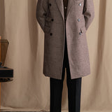 Gentlemanly Prince of Wales Check Wool Polo Coat - Embrace Winter Warmth with Medium-Length Elegance