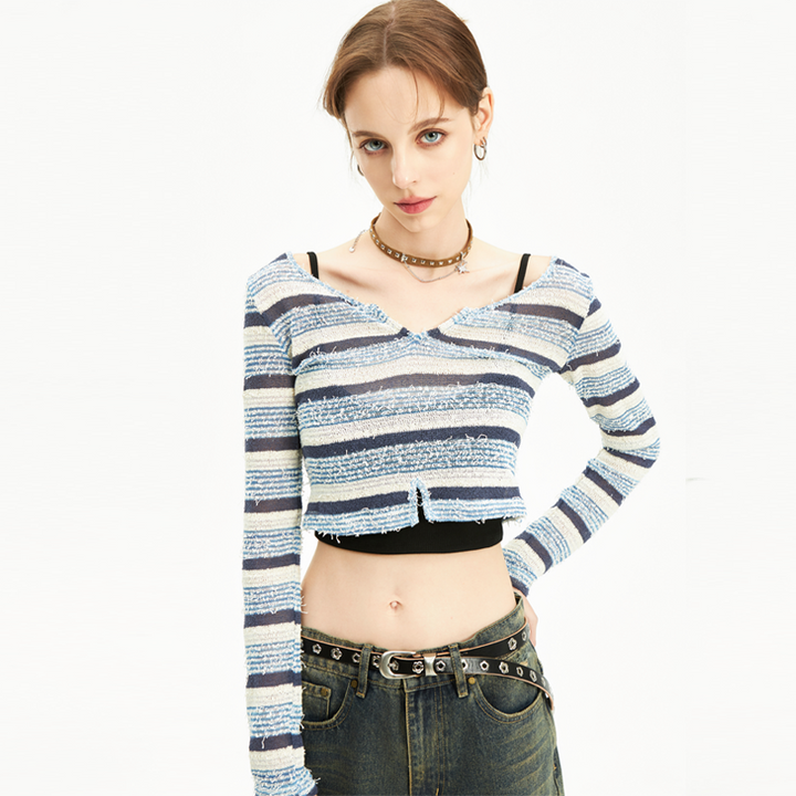 Striped V-Neck Slim Sweater