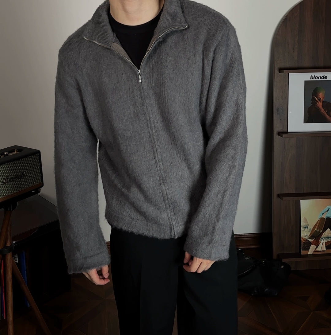 Mohair Zip-Up Sweater