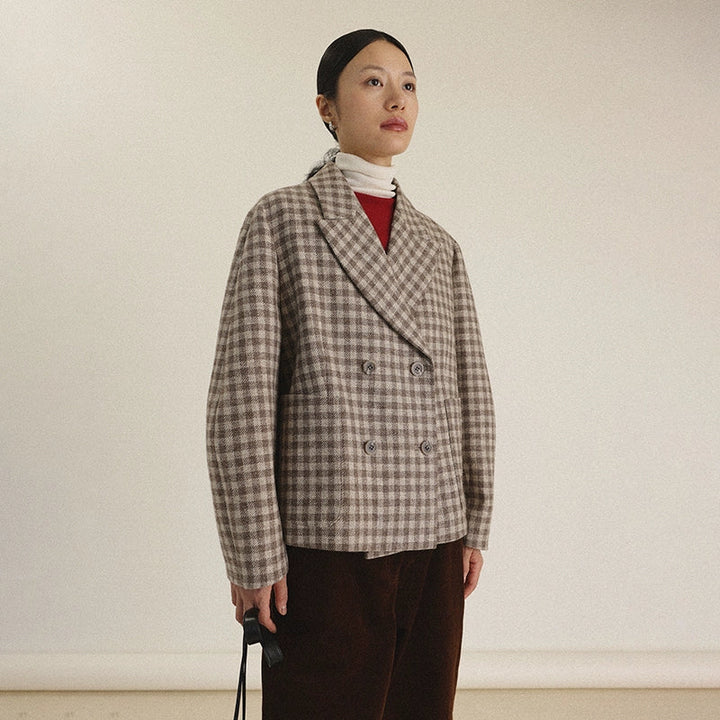 Tea Brown Wool Plaid Jacket