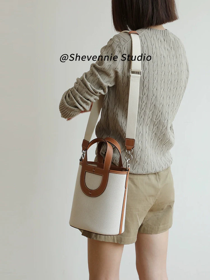 Canvas Leather Bucket Bag