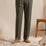 Men's Washed Pure Cotton Double-Pleat Straight-Leg Pants - Vintage Hollywood Style Suit Trousers