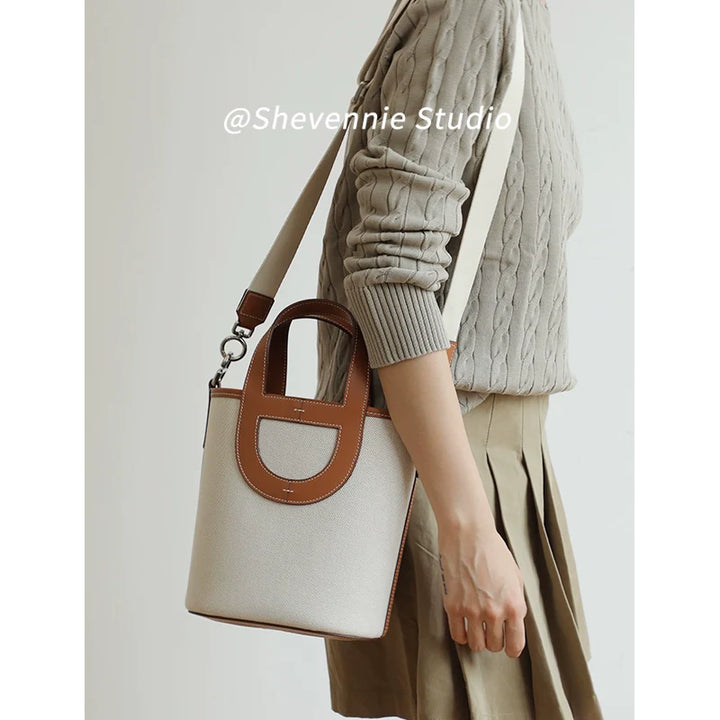 Canvas Leather Bucket Bag