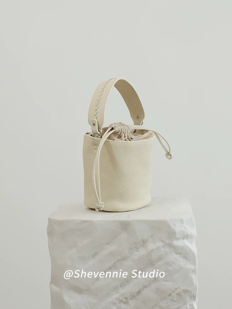 Leather Drawstring Bucket Bag