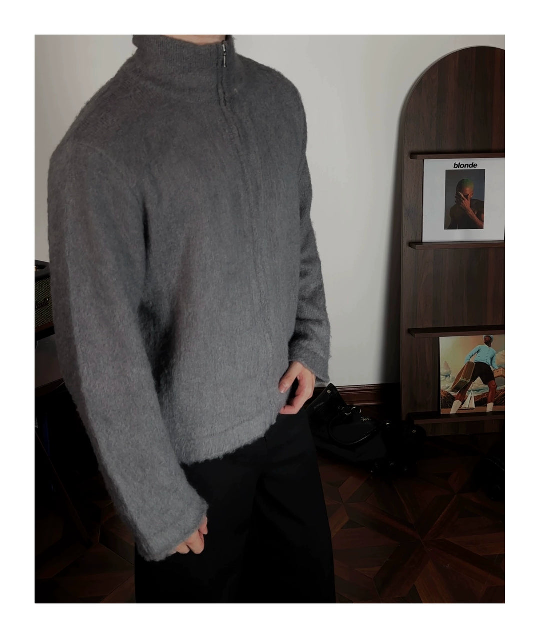 Mohair Zip-Up Sweater