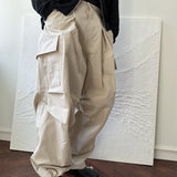 Korean Men's Pinch Pleat Wide-Leg Overalls Casual Pants with Industrial Influence