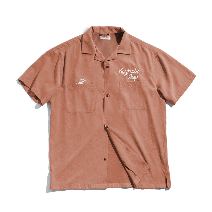 French Short-Sleeved Peach Skin Shirt