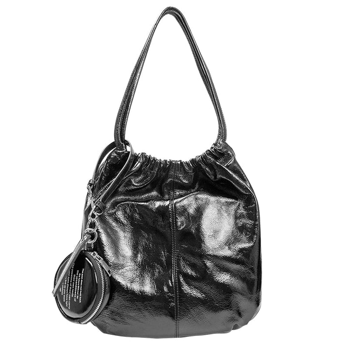 Pleated Leather Shoulder Tote