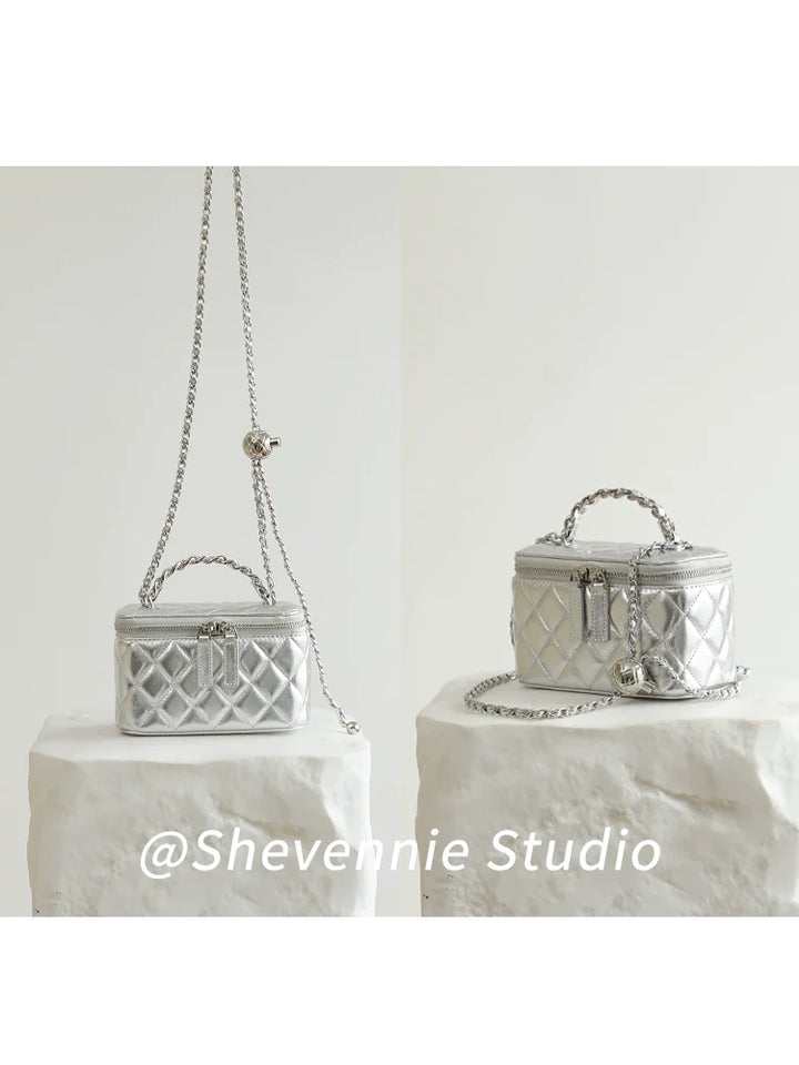 Silver Sheepskin Box Bag