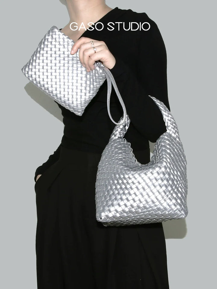 Silver Woven Mini Tote