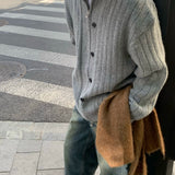 High-End Gray Knitted Sweater - Korean Style, Loose Fit with Retro Vibes for Autumn/Winter