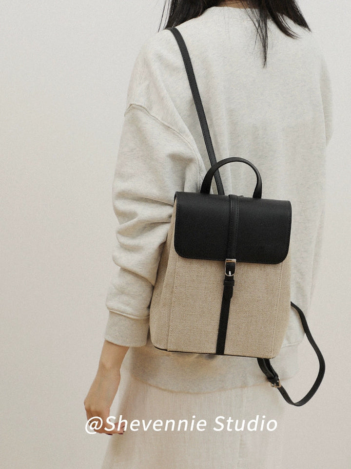 Canvas Leather Buckle Backpack