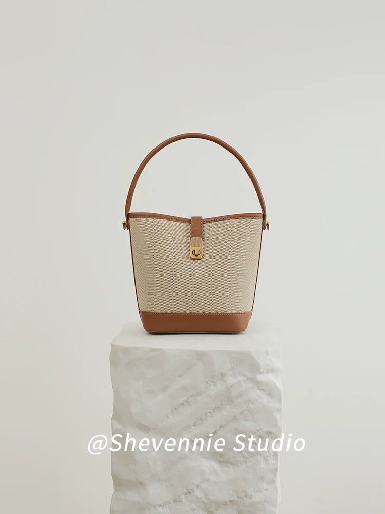 Canvas Leather Bucket Bag