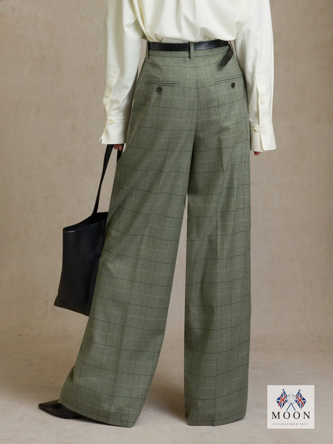 Wool Plaid Wide-Leg Trousers