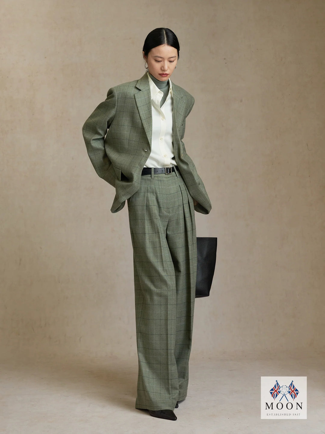 Wool Plaid Wide-Leg Trousers