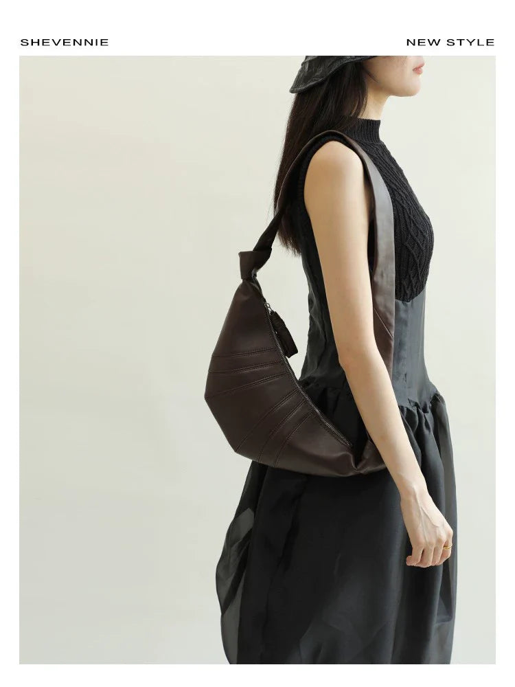 Leather Croissant Shoulder Tote