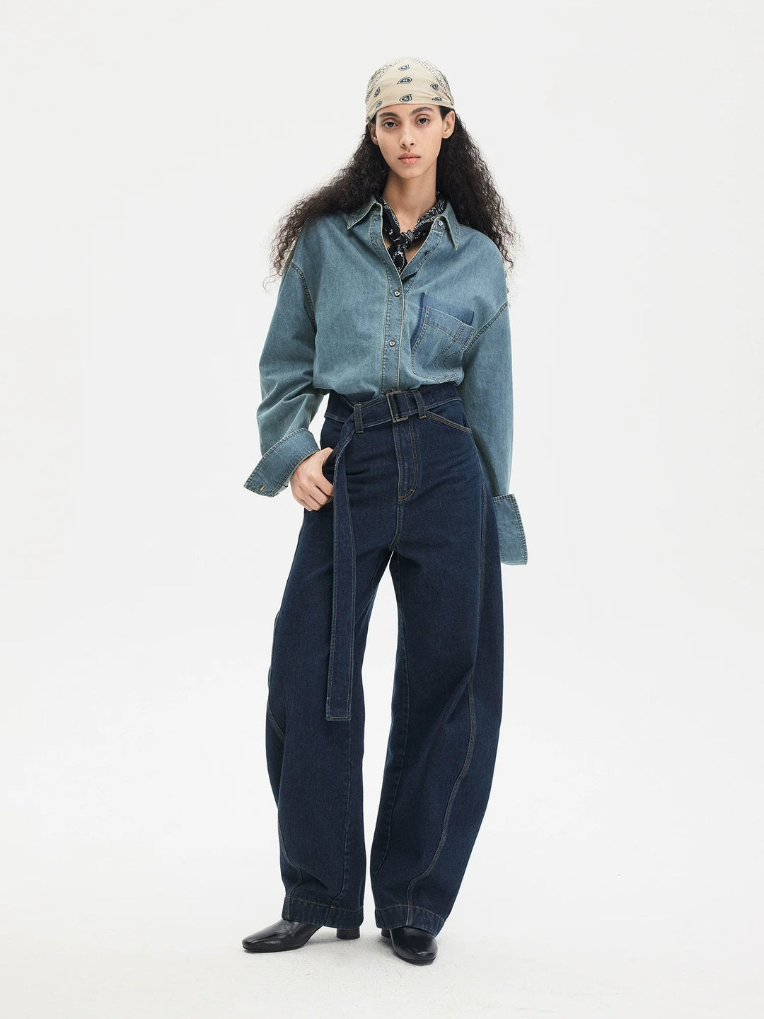 Scimitar Straight-Leg Denim Pants