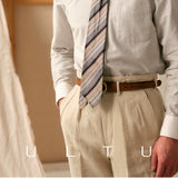 Men's Striped Long Sleeve Oxford Cotton Eton Collar Shirt - Versatile Ivy Style Casual Shirt