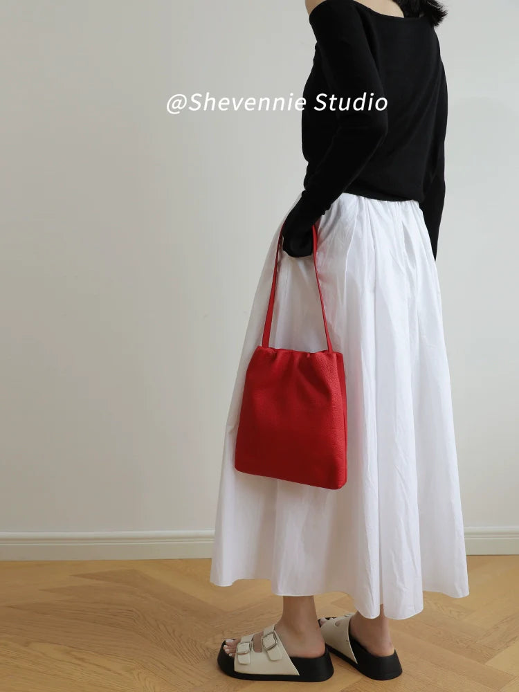 Pleated Cowhide Shoulder Bag