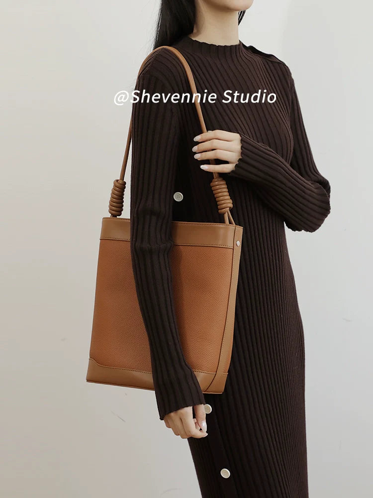 Genuine Leather Bucket Shoulder Bag