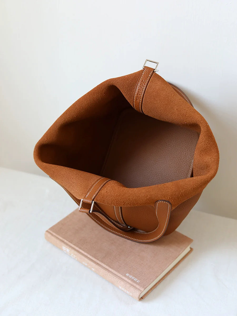 Golden Brown Leather Bucket Bag