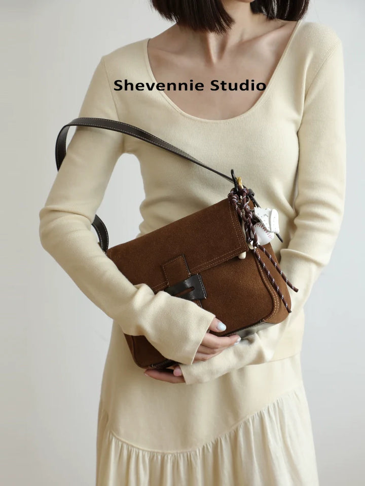 Frosted Suede Square Shoulder Bag