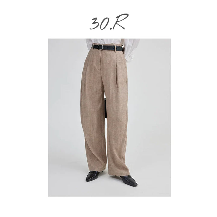 Wool Linen Wide Leg Trousers