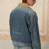 Vintage Vibes - New Autumn and Winter Retro Washed Short Wide Denim Jacket with Corduroy Collar and Zipper