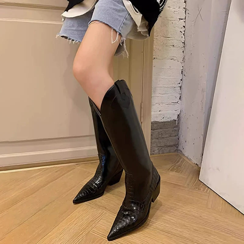 Crocodile Pattern Leather Boots