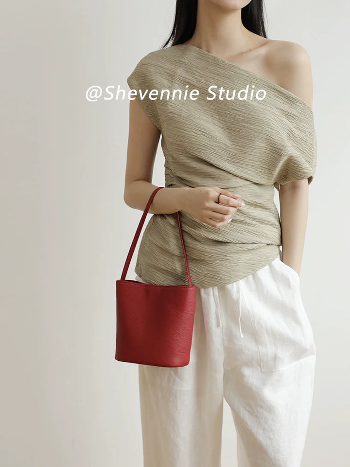 Niche Leather Bucket Bag