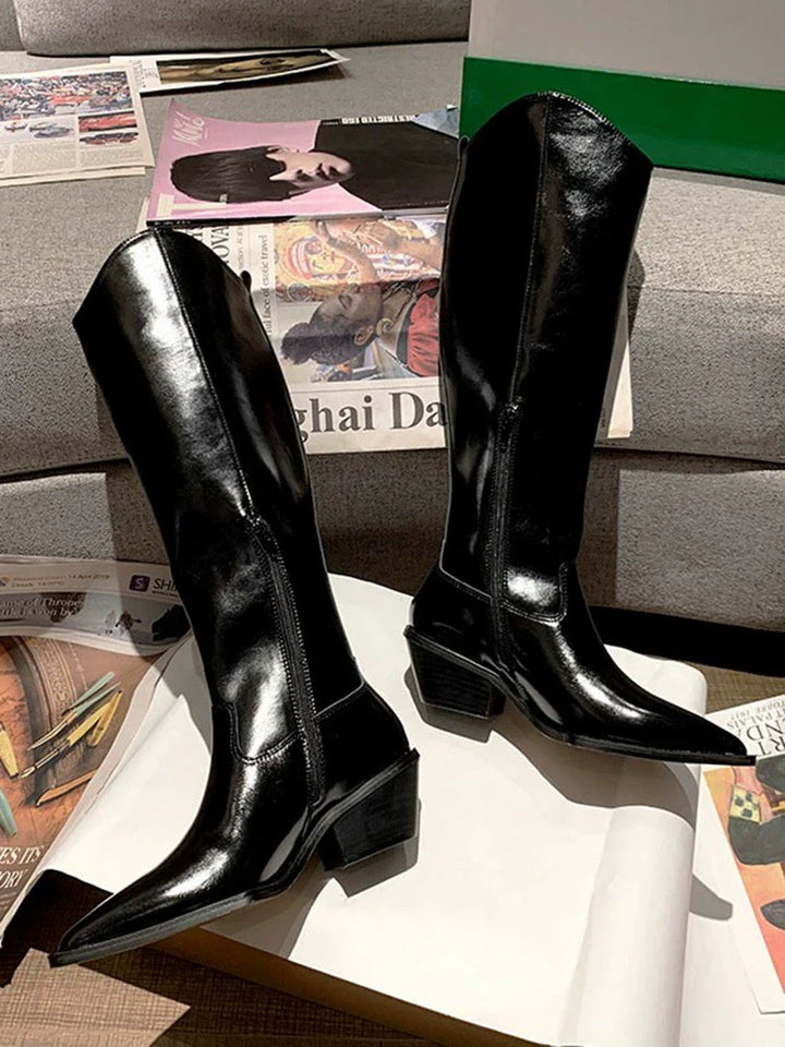 Pointed Leather Biker Boots