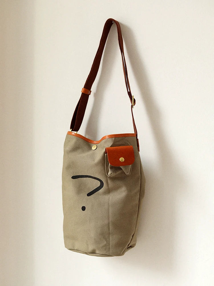 Canvas Leather Bucket Bag