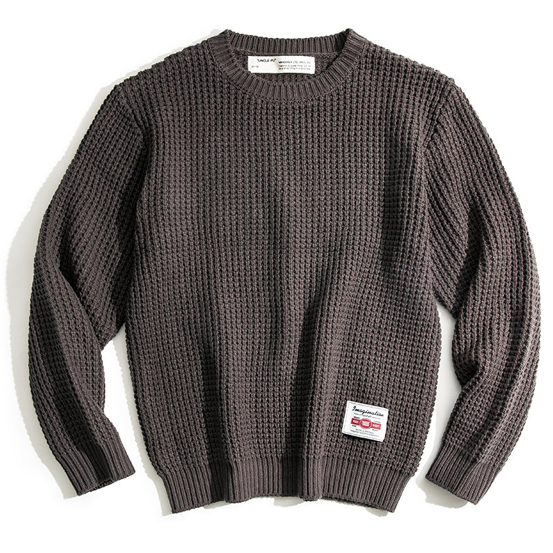 Japanese Retro Round Neck Wool Sweater for Men
