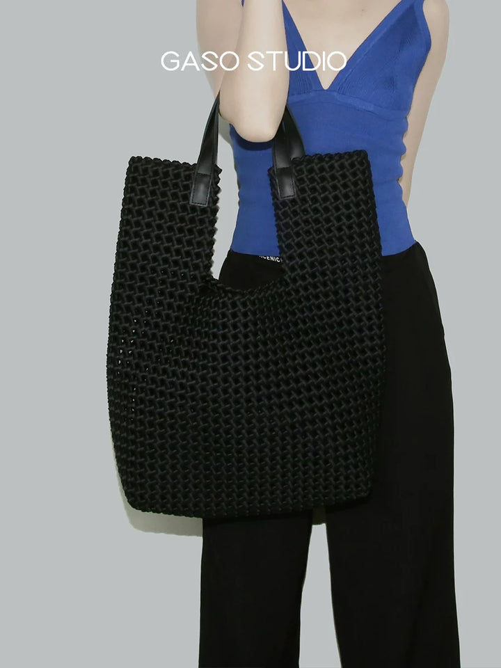 Satin Black Woven Tote