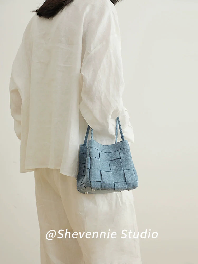 Soft-weave Canvas & Leather Bucket Bag