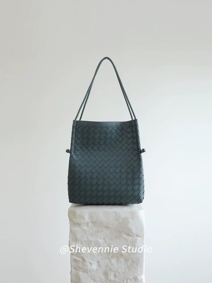 Woven Leather Bucket Tote