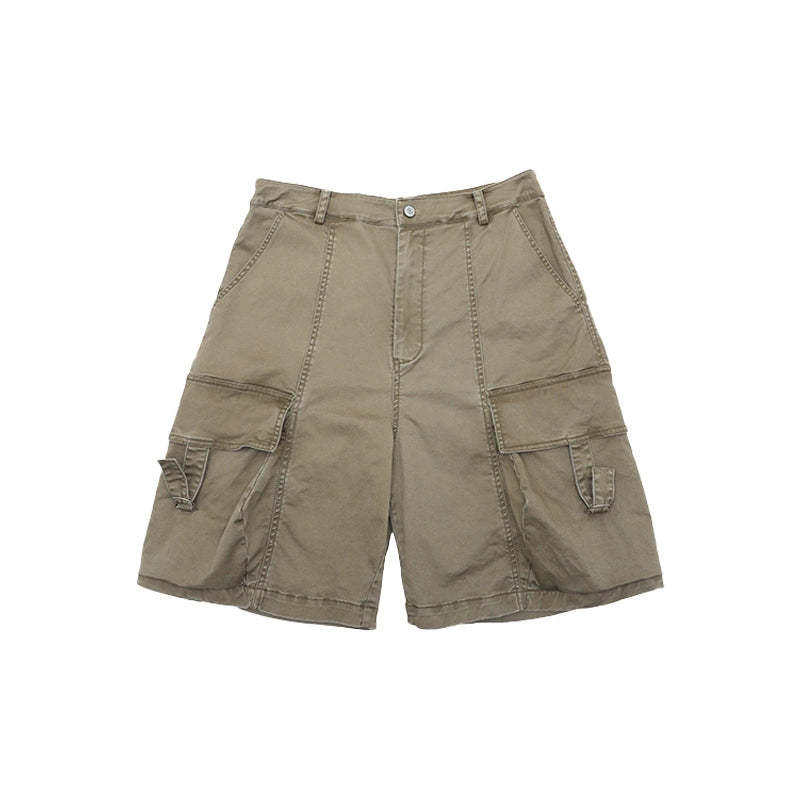 Heavy Washed American Loose-Fit D-Pocket Cargo Shorts - Cleanfit Knee-Length Shorts