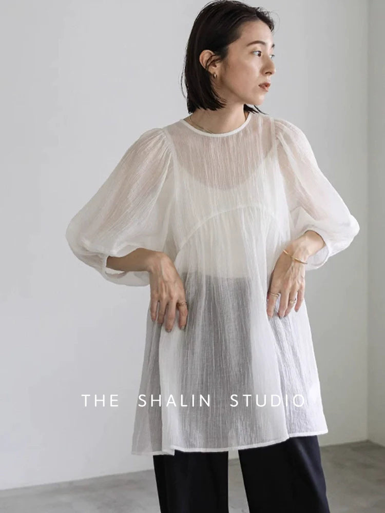 Tencel Lantern Sleeve Top