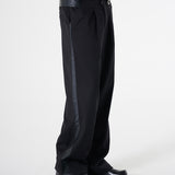 High-quality Wool-blend Wide-leg Leather Trousers