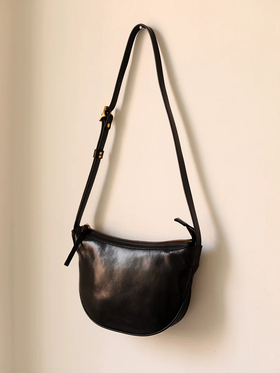 Obsidian Crescent Leather Bag