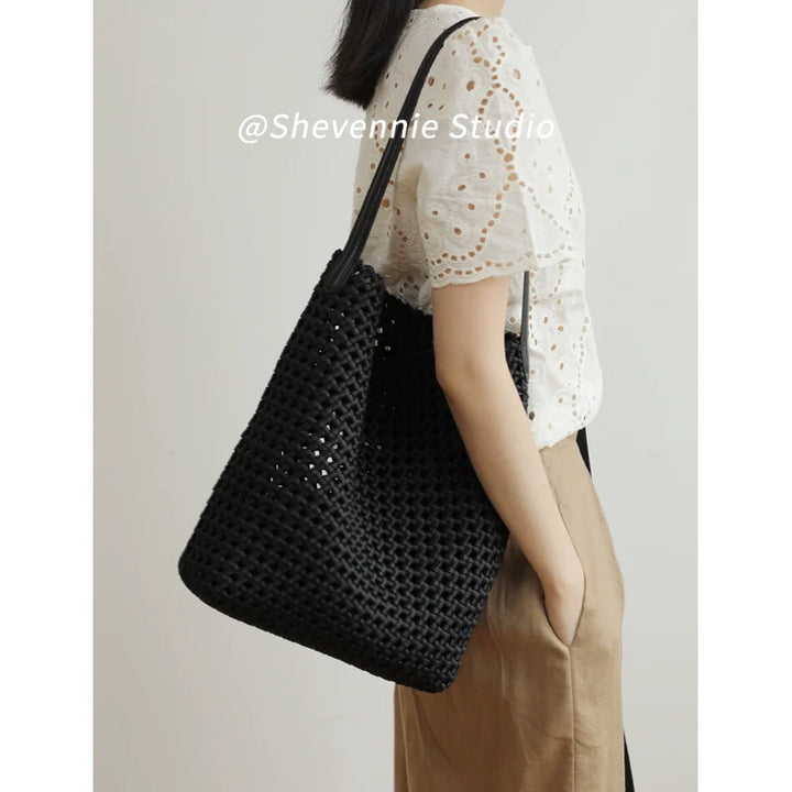 Woven Satin Bucket Tote