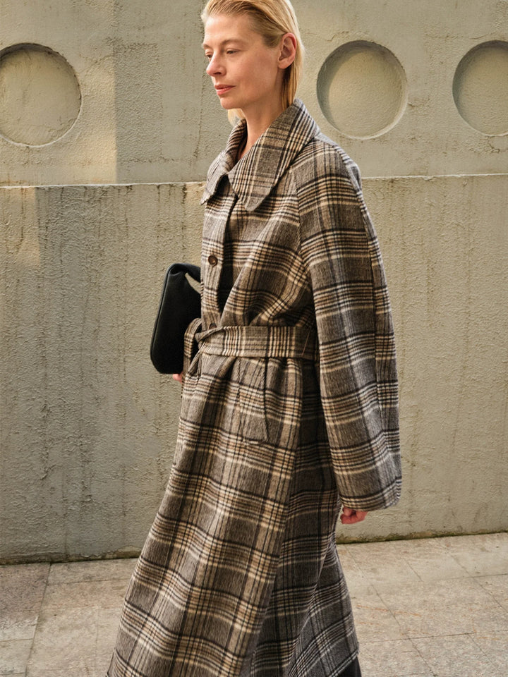 Mocha Plaid Wool Coat