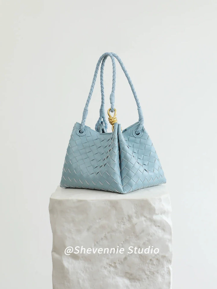 Woven Leather Messenger Tote